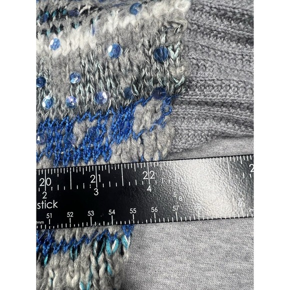 Free People Sweater Small Gray Blue Sequin V-Neck Sweater Short Sleeve Boho - Picture 7 of 7